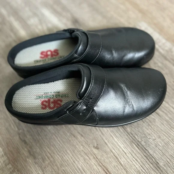 SAS Clog slip on Classic Black Leather Loafers - Picture 4 of 10